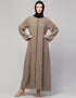 Muslim Front-Open Zip Abaya for Casual Wear In the Shade of Khaki